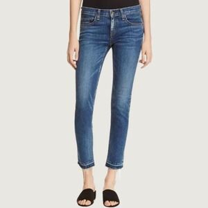 Rag‎ & Bone Dre Capri Jeans Size 26 Stretch Blue Slim Boyfriend Mid Rise Raw Hem